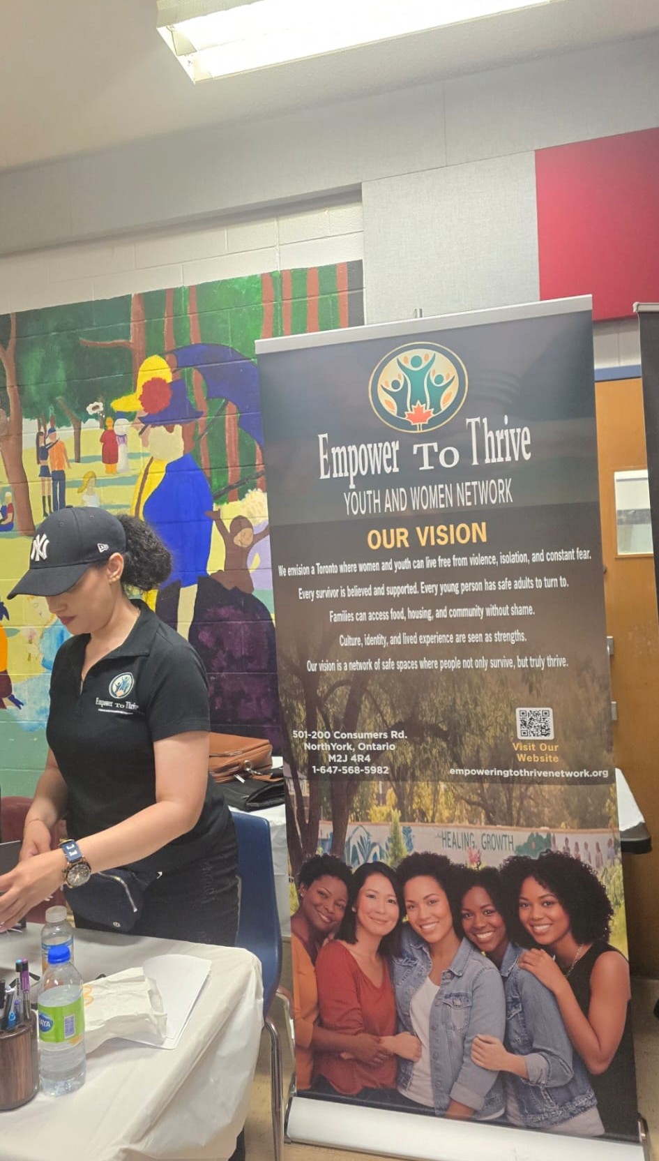 Empower To Thrive vision banner outlining safe community spaces in Toronto