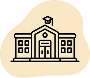 Education building program icon with school and graduation hat for learning symbol