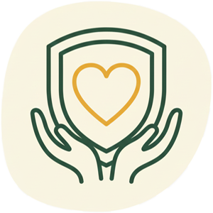 Youth violence prevention icon with shield, heart and two hands