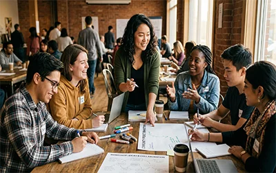 This image represents our Life Skills & Leadership Workshops, where participants engage in interactive sessions designed to build communication, leadership, and problem-solving skills. These workshops help individuals gain confidence and prepare for success in everyday life.